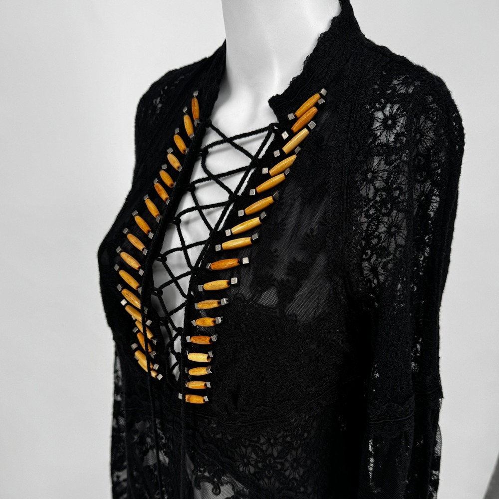 Double D Ranch Montoya Black Lace Maxi Dress Western Boho Women Medium RARE VTG - Picture 5 of 9